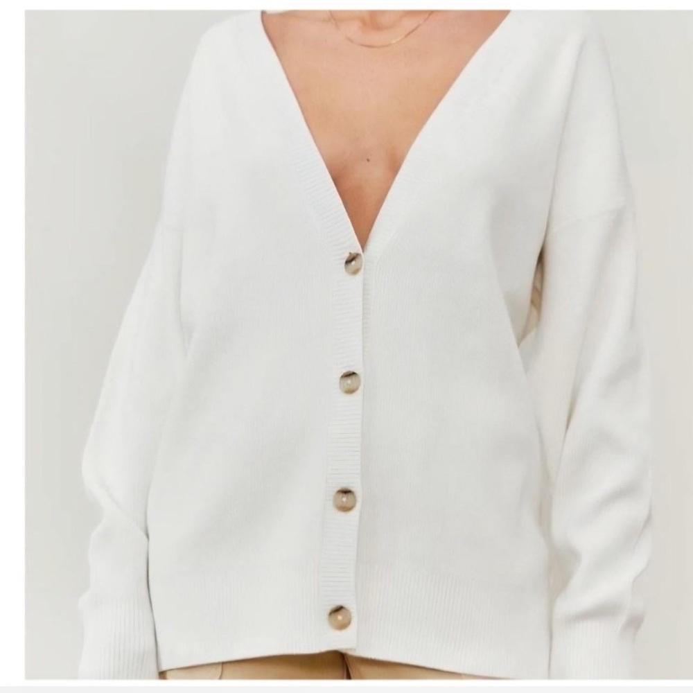 Aritzia Babaton Ribbed Fisherman Cardigan Cream - Picture 2 of 2